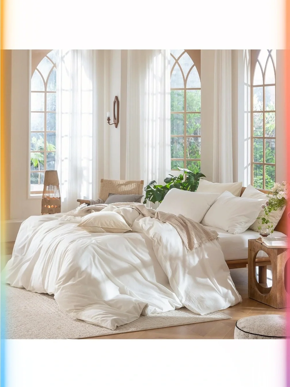 NEW MooMee Bedding Duvet Cover Set 100% Washed Cotton Linen Like Texture, King